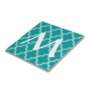 Aqua Moroccan Moods Quatrefoil met Initiaal Tegeltje