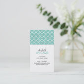 Aqua Moroccan Quatrefoil Pattern Visitekaartje (Staand voorkant)
