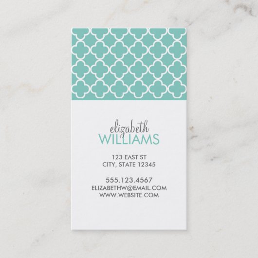 Aqua Moroccan Quatrefoil Pattern Visitekaartje (Voorkant)