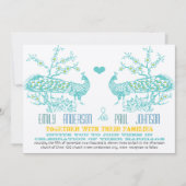Aqua & Mosterd Gele Pauw Trouwkaarten Kaart (Voorkant)