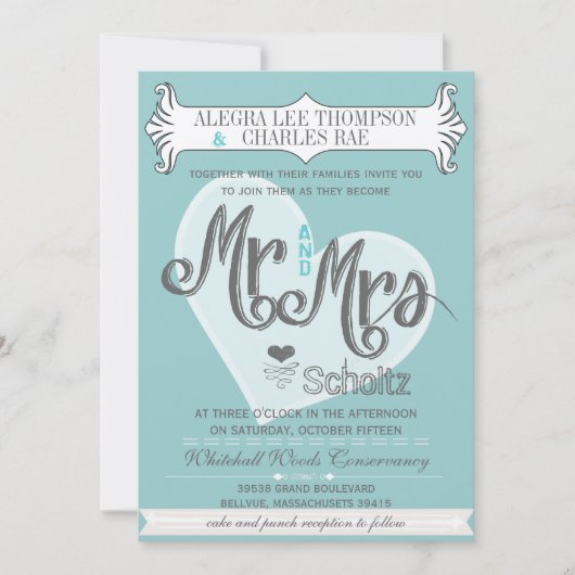 Aqua Mr en Mrs Typography Weddings Kaart (Voorkant)