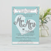 Aqua Mr en Mrs Typography Weddings Kaart (Staand voorkant)