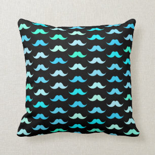 Aqua Mustaches Black Kussen