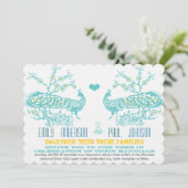 Aqua & Mustard Yellow Peacock Wedding Invitations Kaart (Staand voorkant)