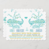 Aqua & Mustard Yellow Peacock Wedding Invitations Kaart (Voorkant / Achterkant)