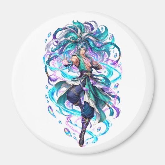 Aqua Mystieke Krijger Fantasy Magneet (Voorkant)