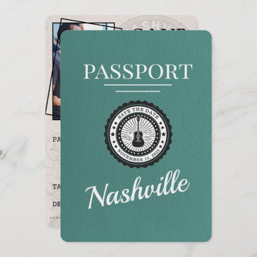 Aqua Nashville Passport Bewaar de datum Save The Date (Voorkant / Achterkant)
