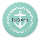 Aqua Nautical Anker Monogram Keramische Knop (Voorkant)