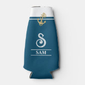 Aqua Nautical Monogrammed Bottle Cooler (Voorkant)