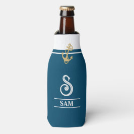 Aqua Nautical Monogrammed Bottle Cooler