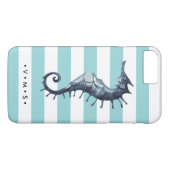 Aqua Nautical Seahorse gepersonaliseerd monogram Case-Mate iPhone Case (Achterkant (Horizontaal))