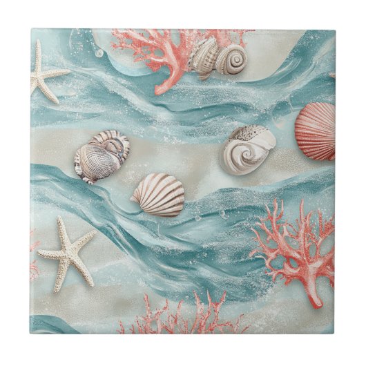 Aqua Nauticale Sterrenzee Schelp Patroon Tegeltje (Voorkant)