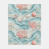 Aqua Nauticale Zeester Schelp Patroon Fleece Deken (Voorkant)