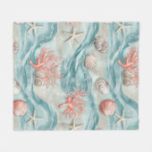 Aqua Nauticale Zeester Schelp Patroon Fleece Deken (Voorkant (Horizontaal))
