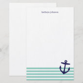 Aqua & Navy blauwe nautische strepen & Schattige a Briefpapier (Voorkant / Achterkant)