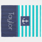 Aqua Navy Blue Nautical Stripes Anchor Design Fleece Deken (Voorkant (Horizontaal))