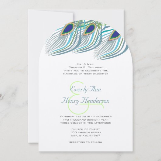 Aqua Navy Blue Peacock Art Deco Die Cut Kaart (Voorkant)