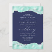 Aqua Navy Blue Silver Foil Glitter Wedding Kaart (Voorkant)