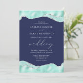 Aqua Navy Blue Silver Foil Glitter Wedding Kaart (Staand voorkant)