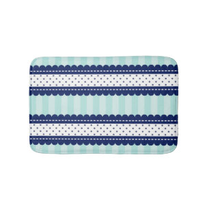 Aqua Navy Blue Stripes en Polka Dots Pattern Badmat