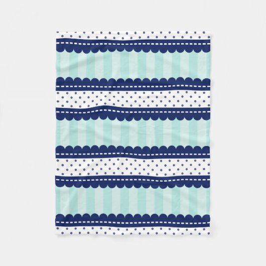 Aqua Navy Blue Stripes en Polka Dots Pattern Fleece Deken (Voorkant)