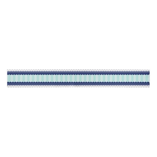 Aqua Navy Blue Stripes en Polka Dots Pattern Grosgrain Lint (Voorkant)