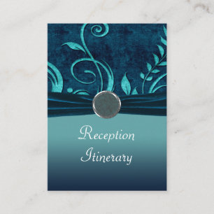Aqua & Navy Blue Velvet Wedding Swirl Informatiekaartje