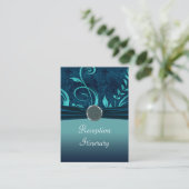 Aqua & Navy Blue Velvet Wedding Swirl Informatiekaartje (Staand voorkant)