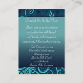 Aqua & Navy Blue Velvet Wedding Swirl Informatiekaartje (Achterkant)