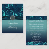 Aqua & Navy Blue Velvet Wedding Swirl Informatiekaartje (Voorkant / Achterkant)