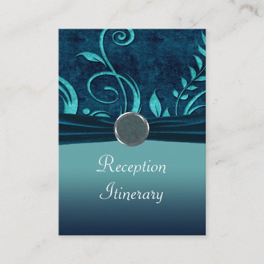 Aqua & Navy Blue Velvet Wedding Swirl Informatiekaartje (Voorkant)