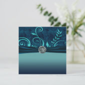 Aqua & Navy Blue Velvet Wedding Swirl Kaart (Staand voorkant)