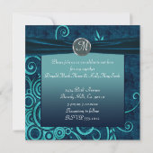 Aqua & Navy Blue Velvet Wedding Swirl Kaart (Achterkant)