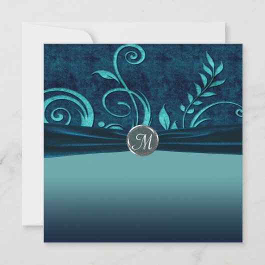 Aqua & Navy Blue Velvet Wedding Swirl Kaart (Voorkant)