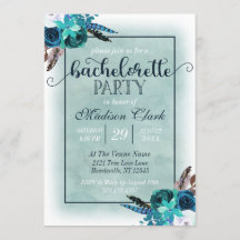 Aqua & Navy Blue vrijgezellenfeest uitnodiging
