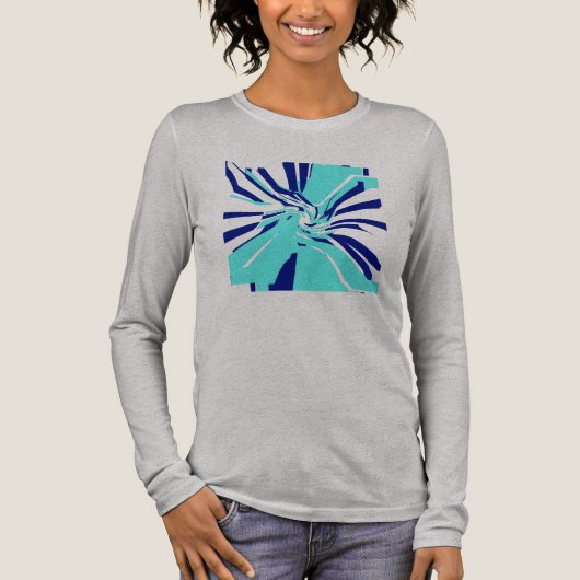 Aqua Navy Draaiend Abstract Bloemendek Retro Pop A Tri-Blend Shirt (Voorkant)
