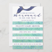Aqua Navy Gold Mermaid Scales & Stipe Baby shower Kaart (Voorkant)