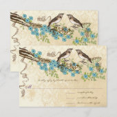 Aqua & Navy Kersenbloesem  Vogelbruiloften RSVP Kaartje (Voorkant / Achterkant)