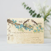 Aqua & Navy Kersenbloesem  Vogelbruiloften RSVP Kaartje (Staand voorkant)