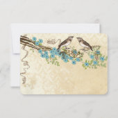 Aqua & Navy Kersenbloesem  Vogelbruiloften RSVP Kaartje (Achterkant)