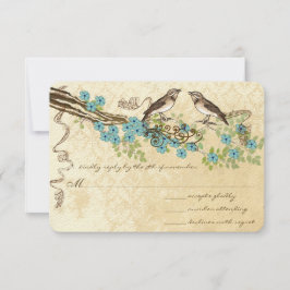 Aqua & Navy Kersenbloesem  Vogelbruiloften RSVP Kaartje