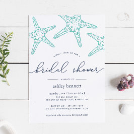 Aqua & Navy Starfish Bridal Shower Kaart