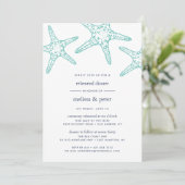 Aqua & Navy Starfish Repetitie Diner Uitnodiging (Staand voorkant)