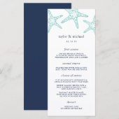 Aqua & Navy Starfish Wedding Menu Kaart (Voorkant / Achterkant)