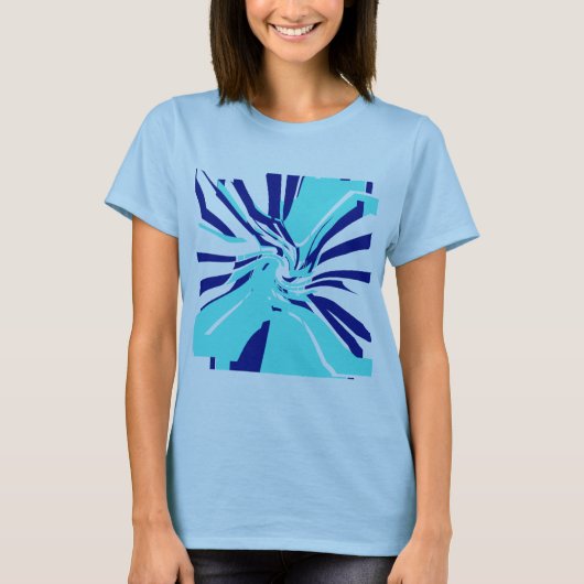 Aqua Navy wervelende Abstracte bloemen Retro Pop A T-shirt (Voorkant)