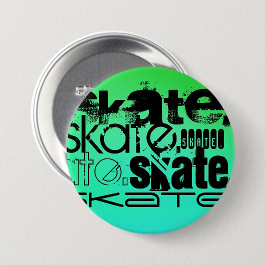 Aqua, Neon Green Gradient; Schaats Ronde Button 7,6 Cm (Voorkant /achterkant)