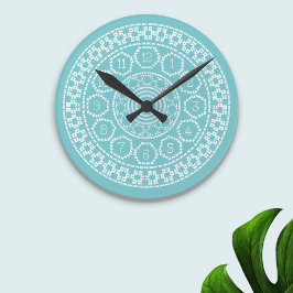 Aqua Nordic Cross Stitch Wall Clock Ronde Klok