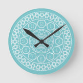 Aqua Nordic Cross Stitch Wall Clock Ronde Klok (Voorkant)