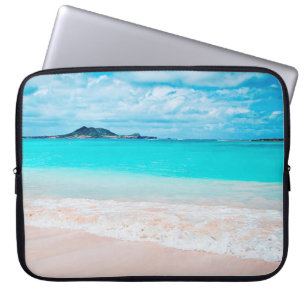 Aqua oceaan en zandstrand foto aangepast monogram laptop sleeve