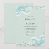 Aqua Oceaan Golf Eucalyptus Bruiloft Kaart (Voorkant / Achterkant)